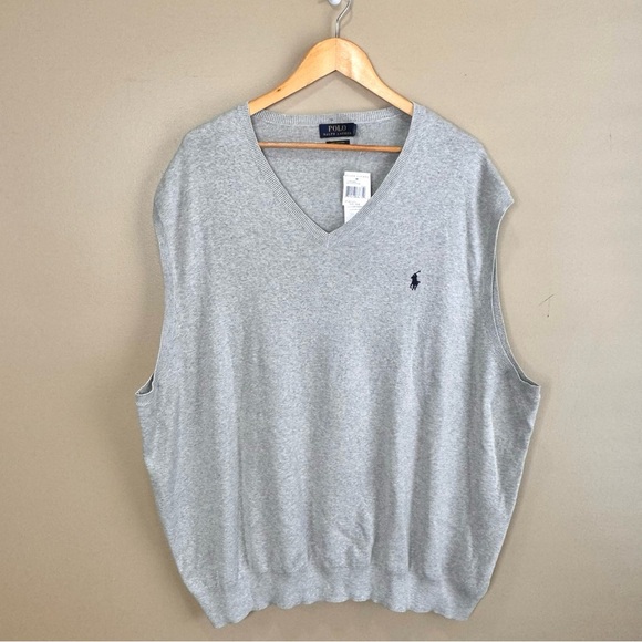 Polo Ralph Lauren Pima Cotton Knit Sweater Vest Blue Pony Light Heather Gray 4XB - Picture 1 of 7